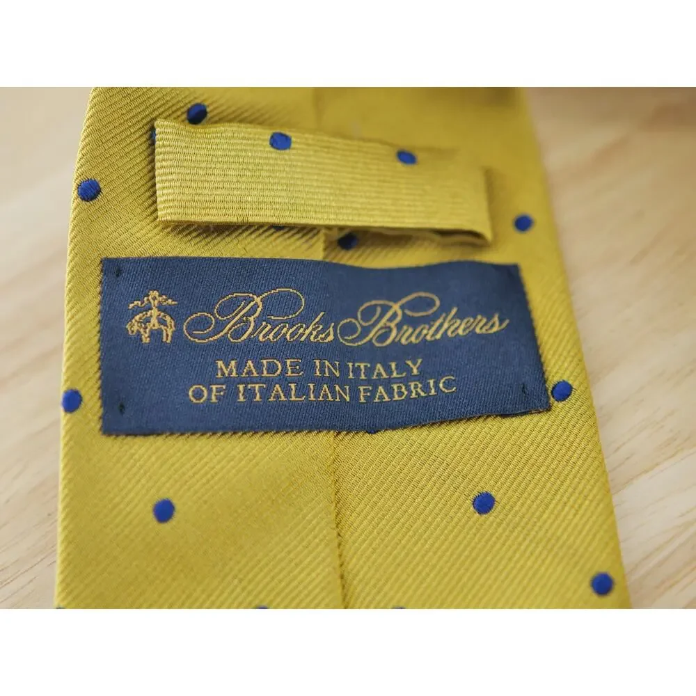 Brooks Brothers Makers Mens Neck Repp Tie Silk Yellow Polka Dot 3.25